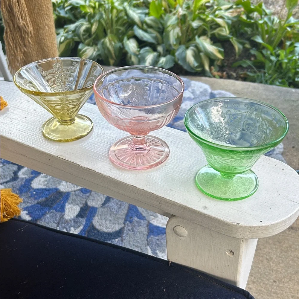 Three Vintage Depression Glass Dessert Cups